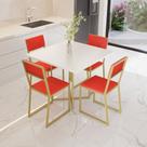 Conjunto Mesa de Jantar Quadrada Branca 4 Cadeiras Estofado Riviera Industrial Dourado