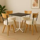 Conjunto Mesa de Jantar Quadrada Branca Tampo Preto Com 4 Cadeiras Estofada Off-White Encosto Madeira Urban Conjunto Mesa de Jantar Quadrada Branca Tampo Preto Com 4 Cadeiras Estofada Off-White Encosto Madeira Urban