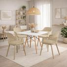 Conjunto Mesa de Jantar Quadrada Branco 90cm com 4 Cadeiras Marcela Design Moderno e Sofisticado, Nude Conjunto Mesa de Jantar Quadrada Branco 90cm com 4 Cadeiras Marcela Design Moderno e Sofisticado, Nude