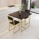 Conjunto Mesa de Jantar Quadrada Preta 2 Cadeiras Estofado Riviera Industrial Dourado Conjunto Mesa de Jantar Quadrada Preta 2 Cadeiras Estofado Riviera Industrial Dourado
