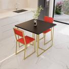 Conjunto Mesa de Jantar Quadrada Preta 2 Cadeiras Estofado Riviera Industrial Dourado Conjunto Mesa de Jantar Quadrada Preta 2 Cadeiras Estofado Riviera Industrial Dourado