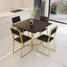 Conjunto Mesa de Jantar Quadrada Preta 4 Cadeiras Estofado Riviera Industrial Dourado Conjunto Mesa de Jantar Quadrada Preta 4 Cadeiras Estofado Riviera Industrial Dourado