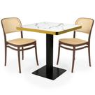 Conjunto Mesa de Jantar Quadrada Venezia 70x70cm Branca com 2 Cadeiras Roma - Marrom