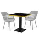 Conjunto Mesa de Jantar Quadrada Venezia 70x70cm Preta com 2 Cadeiras Estofadas Marcela - Cinza