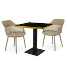 Conjunto Mesa De Jantar Quadrada Venezia 70x70cm Preta Com 2 Cadeiras Estofadas Marcela- Nude Escuro