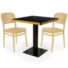 Conjunto Mesa de Jantar Quadrada Venezia 70x70cm Preta com 2 Cadeiras Roma - Nude