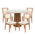 Conjunto Mesa de Jantar Redonda 4 Cadeiras Encosto Tela 100% MDF Branco Bege Dalla Costa