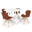 Conjunto Mesa de Jantar Redonda Amanda Branca 120cm com 4 Cadeiras Eiffel Slim - Marrom