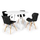 Conjunto Mesa de Jantar Redonda Amanda Branca 120cm com 4 Cadeiras Eiffel Slim - Preto