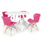 Conjunto Mesa de Jantar Redonda Amanda Branca 120cm com 4 Cadeiras Eiffel Slim - Rosa