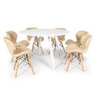Conjunto Mesa de Jantar Redonda Amanda Branca 120cm com 6 Cadeiras Eiffel Slim - Nude