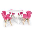 Conjunto Mesa de Jantar Redonda Amanda Branca 120cm com 6 Cadeiras Eiffel Slim - Rosa