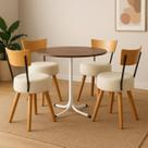 Conjunto Mesa de Jantar Redonda Branca Tampo Imbuia Com 4 Cadeiras Estofada Off-White Encosto Madeira Urban