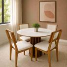 Conjunto Mesa de Jantar Redonda com 4 cadeiras Estofadas e Encosto Palinha 100% MDF Dalla Costa