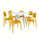 Conjunto Mesa de Jantar Redonda Eiffel Branca 100cm com 6 Cadeiras Itália - Amarelo Conjunto Mesa de Jantar Redonda Eiffel Branca 100cm com 6 Cadeiras Itália - Amarelo