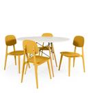 Conjunto Mesa de Jantar Redonda Eiffel Branca 120cm com 4 Cadeiras Itália - Amarelo