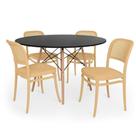 Conjunto Mesa De Jantar Redonda Eiffel Preta 120cm + 4 Cadeiras Roma - Nude