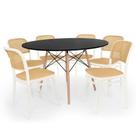 Conjunto Mesa De Jantar Redonda Eiffel Preta 120cm + 6 Cadeiras Roma - Branco Conjunto Mesa De Jantar Redonda Eiffel Preta 120cm + 6 Cadeiras Roma - Branco