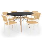 Conjunto Mesa de Jantar Redonda Eiffel Preta 120cm + 6 Cadeiras Roma - Branco