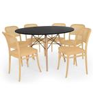 Conjunto Mesa De Jantar Redonda Eiffel Preta 120cm + 6 Cadeiras Roma - Nude Conjunto Mesa De Jantar Redonda Eiffel Preta 120cm + 6 Cadeiras Roma - Nude