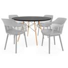 Conjunto Mesa de Jantar Redonda Eiffel Preta 120cm com 4 Cadeiras Marcela - Cinza