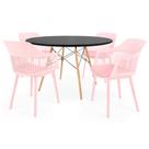 Conjunto Mesa de Jantar Redonda Eiffel Preta 120cm com 4 Cadeiras Marcela - Rosa