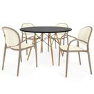 Conjunto Mesa de Jantar Redonda Eiffel Preta 120cm com 4 Cadeiras Roma com Braço - Branco/Cinza Escuro
