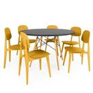 Conjunto Mesa de Jantar Redonda Eiffel Preta 120cm com 6 Cadeiras Itália - Amarelo Conjunto Mesa de Jantar Redonda Eiffel Preta 120cm com 6 Cadeiras Itália - Amarelo