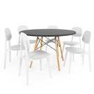 Conjunto Mesa de Jantar Redonda Eiffel Preta 120cm com 6 Cadeiras Itália - Branco