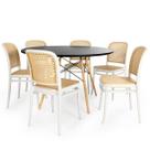 Conjunto Mesa de Jantar Redonda Eiffel Preta 120cm com 6 Cadeiras Roma - Branco