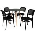 Conjunto Mesa De Jantar Redonda Eiffel Preta 90cm + 4 Cadeiras Roma - All Black
