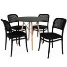 Conjunto Mesa de Jantar Redonda Eiffel Preta 90cm + 4 Cadeiras Roma - ALL BLACK