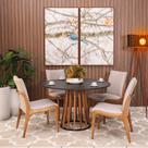 Conjunto Mesa de Jantar Redonda Gabi 120cm Preta com 4 Cadeiras Estofada em Madeira Garbo Cinza Claro