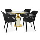 Conjunto Mesa de Jantar Redonda Imperial 70cm Branca com 4 Cadeiras Estofadas Marcela - Preto
