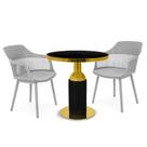 Conjunto Mesa de Jantar Redonda Imperial 70cm Preta com 2 Cadeiras Estofadas Marcela - Cinza