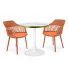 Conjunto Mesa de Jantar Redonda Majestic 70cm Branca com 2 Cadeiras Estofadas Marcela - Marrom Conjunto Mesa de Jantar Redonda Majestic 70cm Branca com 2 Cadeiras Estofadas Marcela - Marrom