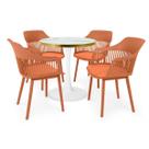 Conjunto Mesa de Jantar Redonda Majestic 70cm Branca com 4 Cadeiras Estofadas Marcela - Marrom