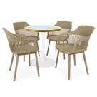 Conjunto Mesa de Jantar Redonda Majestic 70cm Branca com 4 Cadeiras Estofadas Marcela - Nude Escuro