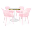 Conjunto Mesa De Jantar Redonda Majestic 70cm Branca Com 4 Cadeiras Estofadas Marcela - Rosa