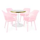 Conjunto Mesa de Jantar Redonda Majestic 70cm Branca com 4 Cadeiras Estofadas Marcela - Rosa