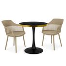 Conjunto Mesa de Jantar Redonda Majestic 70cm Preta com 2 Cadeiras Estofadas Marcela - Nude Escuro Conjunto Mesa de Jantar Redonda Majestic 70cm Preta com 2 Cadeiras Estofadas Marcela - Nude Escuro