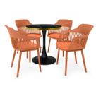 Conjunto Mesa de Jantar Redonda Majestic 70cm Preta com 4 Cadeiras Estofadas Marcela - Marrom Conjunto Mesa de Jantar Redonda Majestic 70cm Preta com 4 Cadeiras Estofadas Marcela - Marrom