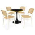 Conjunto Mesa de Jantar Redonda Majestic 70cm Preta com 4 Cadeiras Roma - Branco Conjunto Mesa de Jantar Redonda Majestic 70cm Preta com 4 Cadeiras Roma - Branco