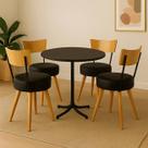 Conjunto Mesa de Jantar Redonda Preta Com 4 Cadeiras Estofada Preta Encosto Madeira Urban Conjunto Mesa de Jantar Redonda Preta Com 4 Cadeiras Estofada Preta Encosto Madeira Urban