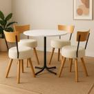 Conjunto Mesa de Jantar Redonda Preta Tampo Branco Com 4 Cadeiras Estofada Off-White Encosto Madeira Urban