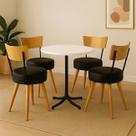 Conjunto Mesa de Jantar Redonda Preta Tampo Branco Com 4 Cadeiras Estofada Preta Encosto Madeira Urban