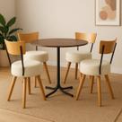 Conjunto Mesa de Jantar Redonda Preta Tampo Imbuia Com 4 Cadeiras Estofada Off-White Encosto Madeira Urban