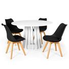 Conjunto Mesa de Jantar Redonda Talia Branca 120cm com 4 Cadeiras Eiffel Leda - Preto