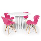 Conjunto Mesa de Jantar Redonda Talia Branca 120cm com 4 Cadeiras Eiffel Slim - Rosa