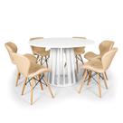 Conjunto Mesa de Jantar Redonda Talia Branca 120cm com 6 Cadeiras Eiffel Slim - Nude